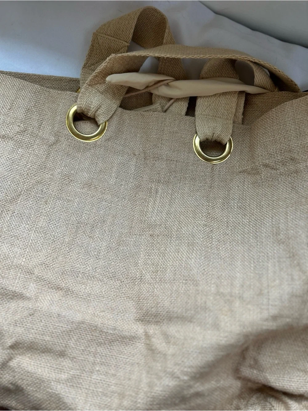 Beige Jute Lighthouse Tote — Casual Beach Canvas Bag
